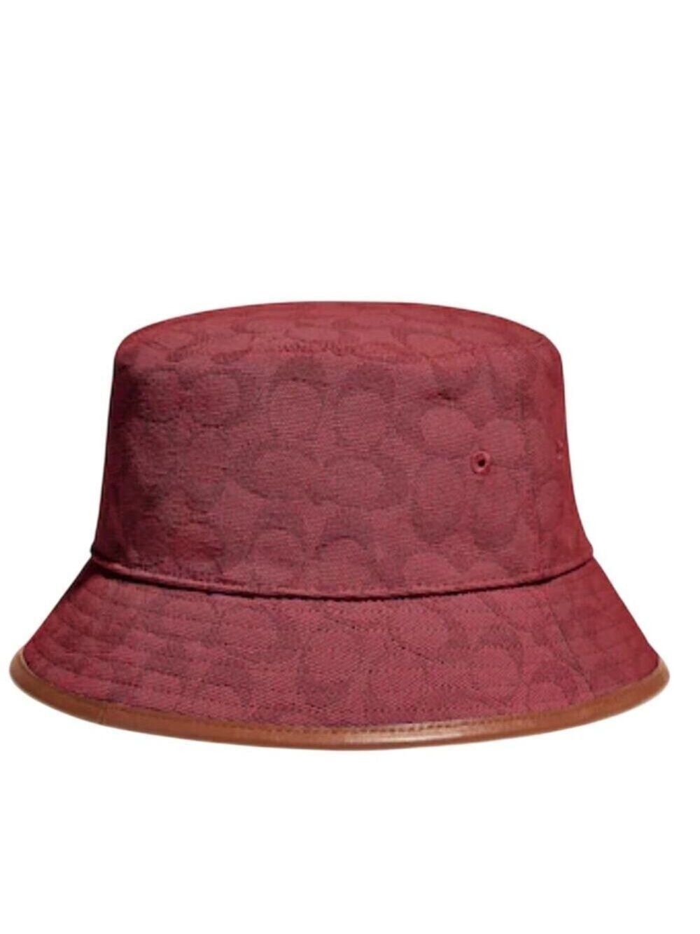 COACH CRIMSON PINK SIGNATURE JACQUARD BUCKET HAT
